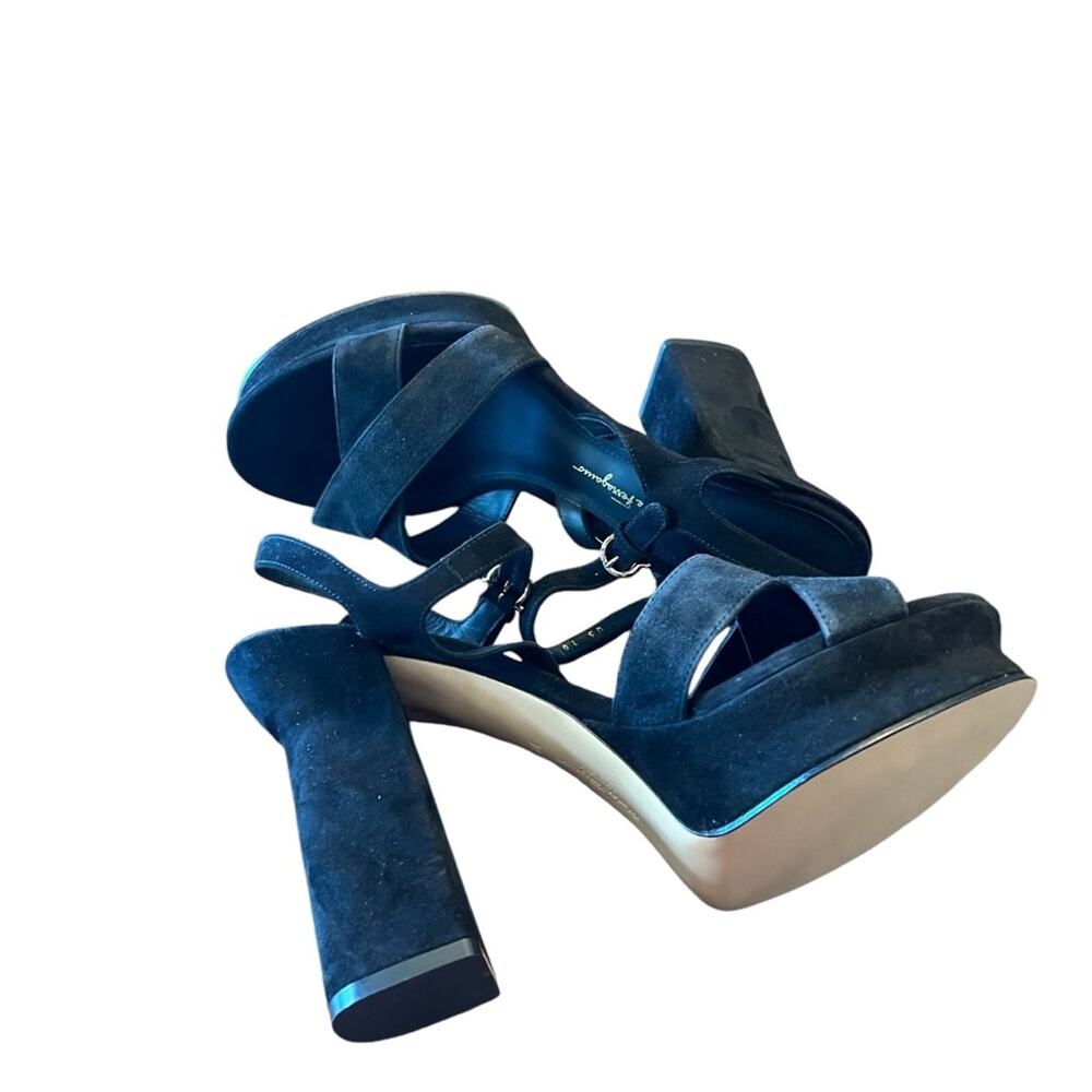 Ferragamo Sonya Suede Platform Ankle Strap Criss Cross High Heel Sandals NEW 10 - Picture 6 of 11